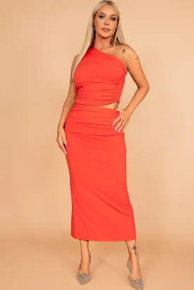 Cole Burnt Orange Ruched Maxi Skirt