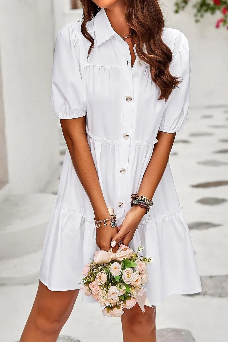 COLLAR BUTTON UP PUFF SHORT CAKE DRESS