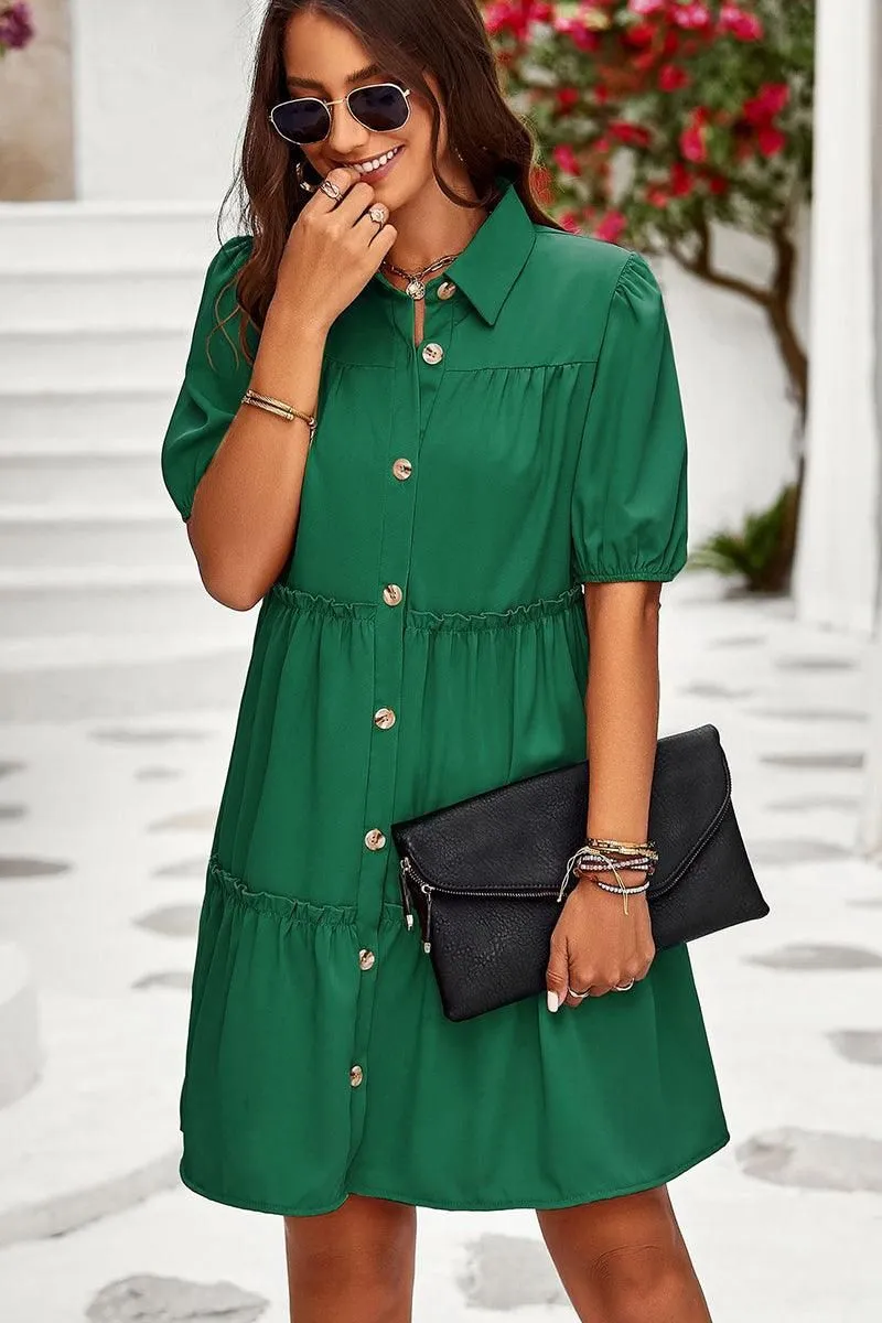 COLLAR BUTTON UP PUFF SHORT CAKE DRESS