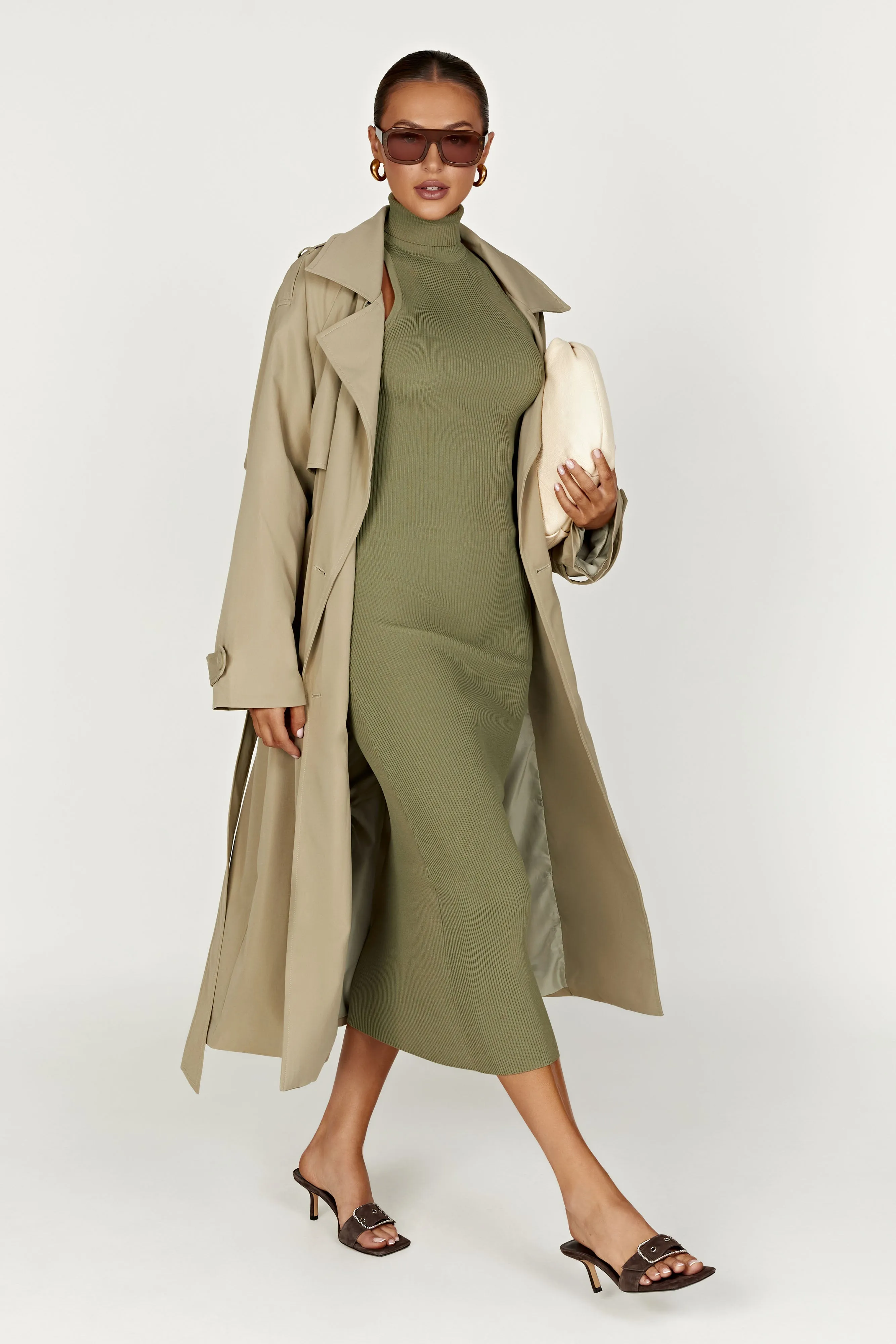 Connie Turtleneck Knit Midi Dress - Olive