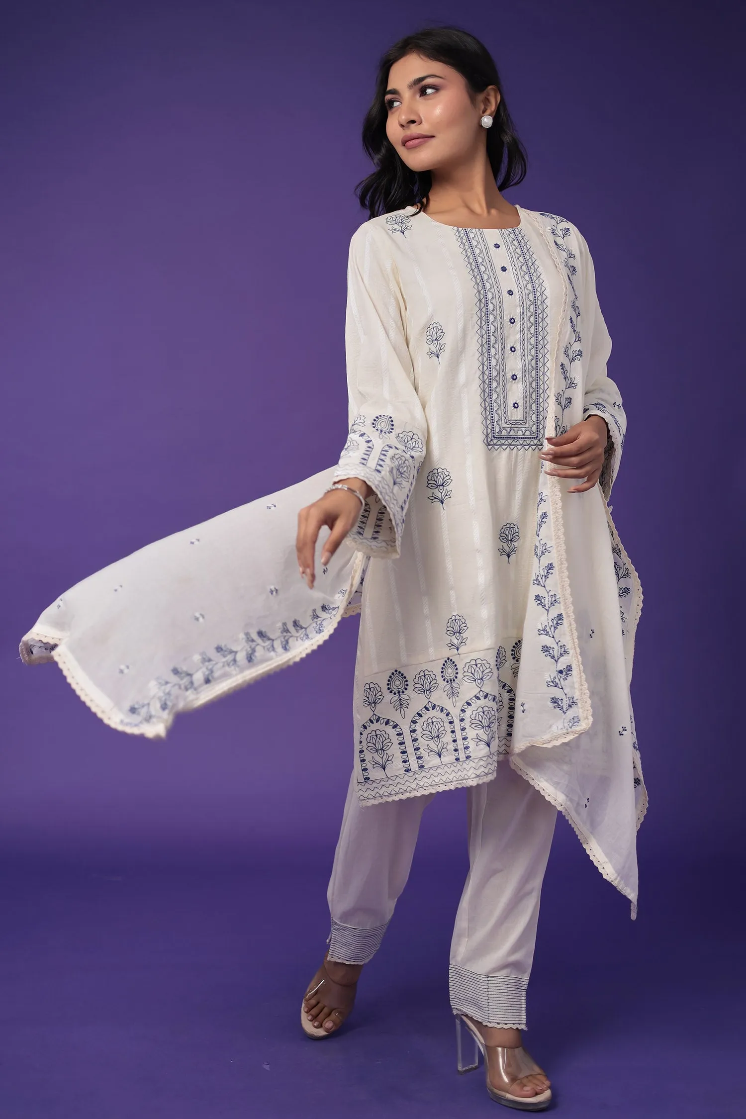 Cotton Kurta Set Stitched with Embroidered work