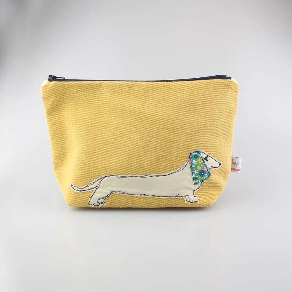 dachshund - embroidered make up bag