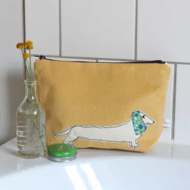 dachshund - embroidered make up bag