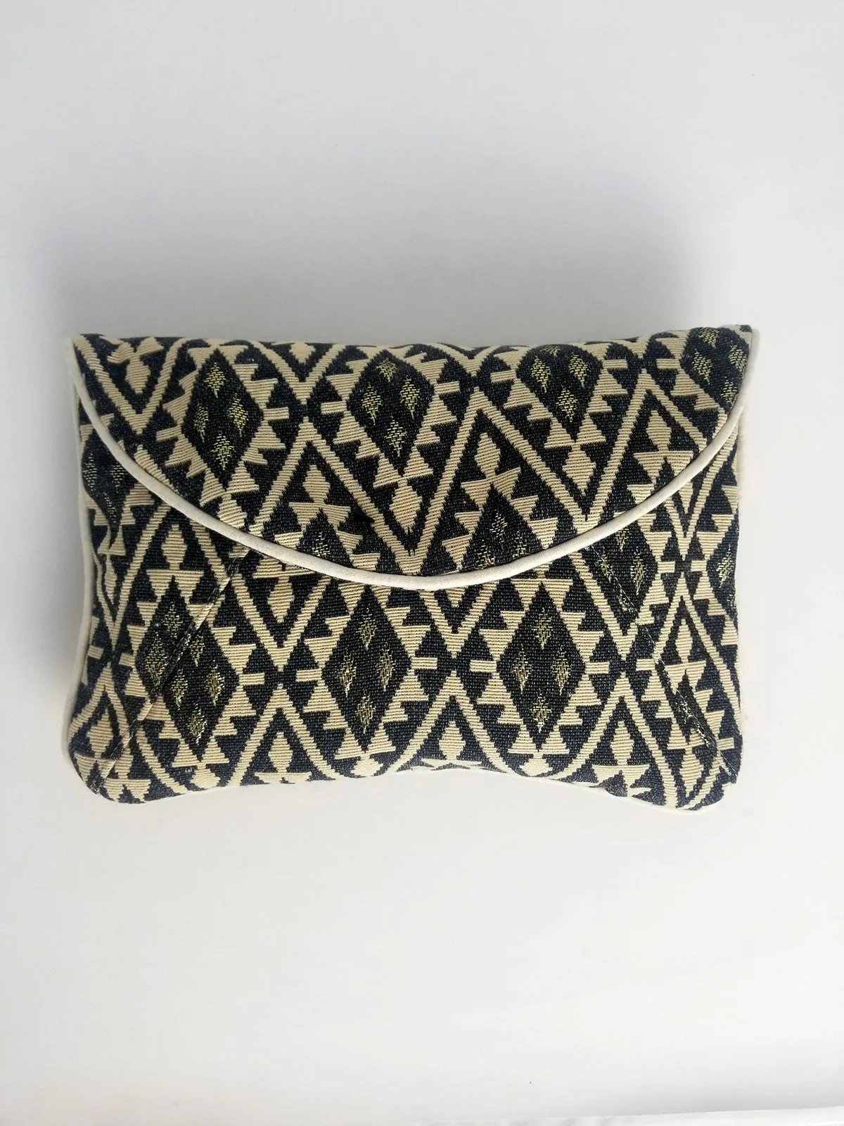 Dansk Smykkekunst Cream & Charcoal Cotton Clutch NWT