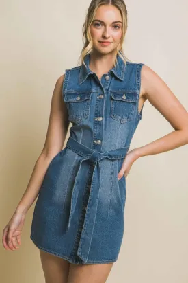 Debbie Denim Strapless Dress with Waist Tie