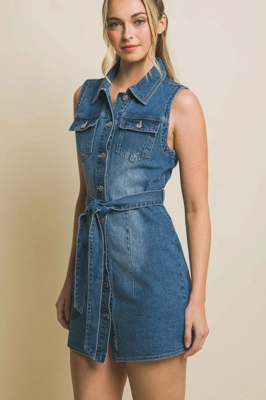 Debbie Denim Strapless Dress with Waist Tie