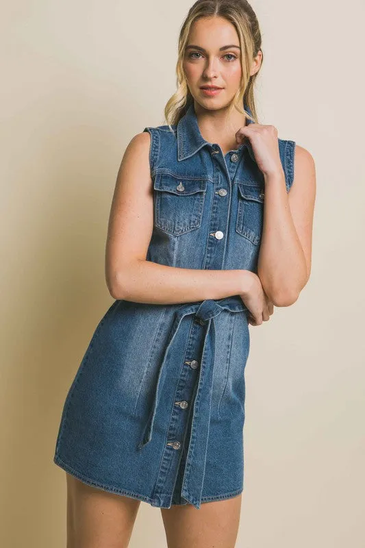 Debbie Denim Strapless Dress with Waist Tie