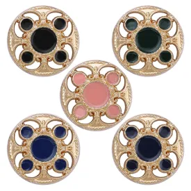 Designer Shiny Gold Cutwork Design Enamel Colour Metal Buttons