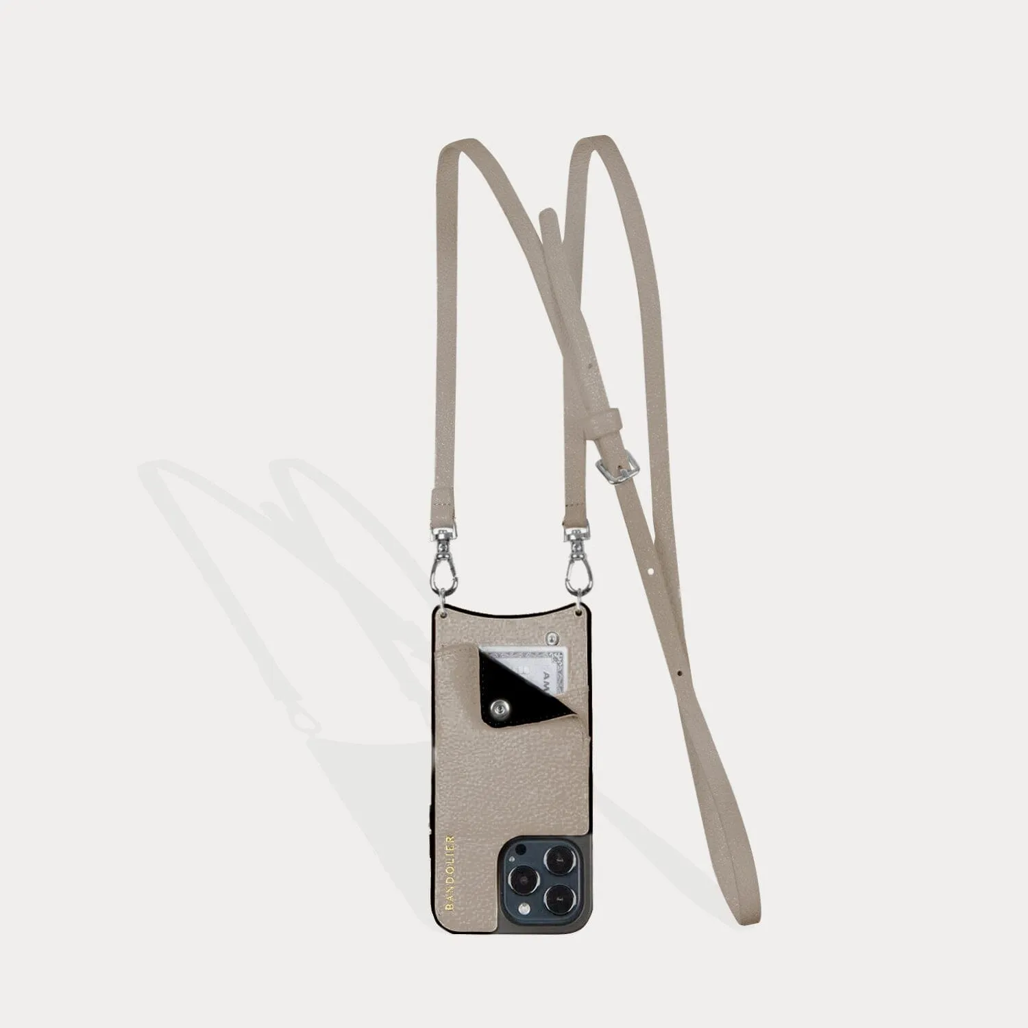 Emma Pebble Leather Crossbody Bandolier - Greige/Silver