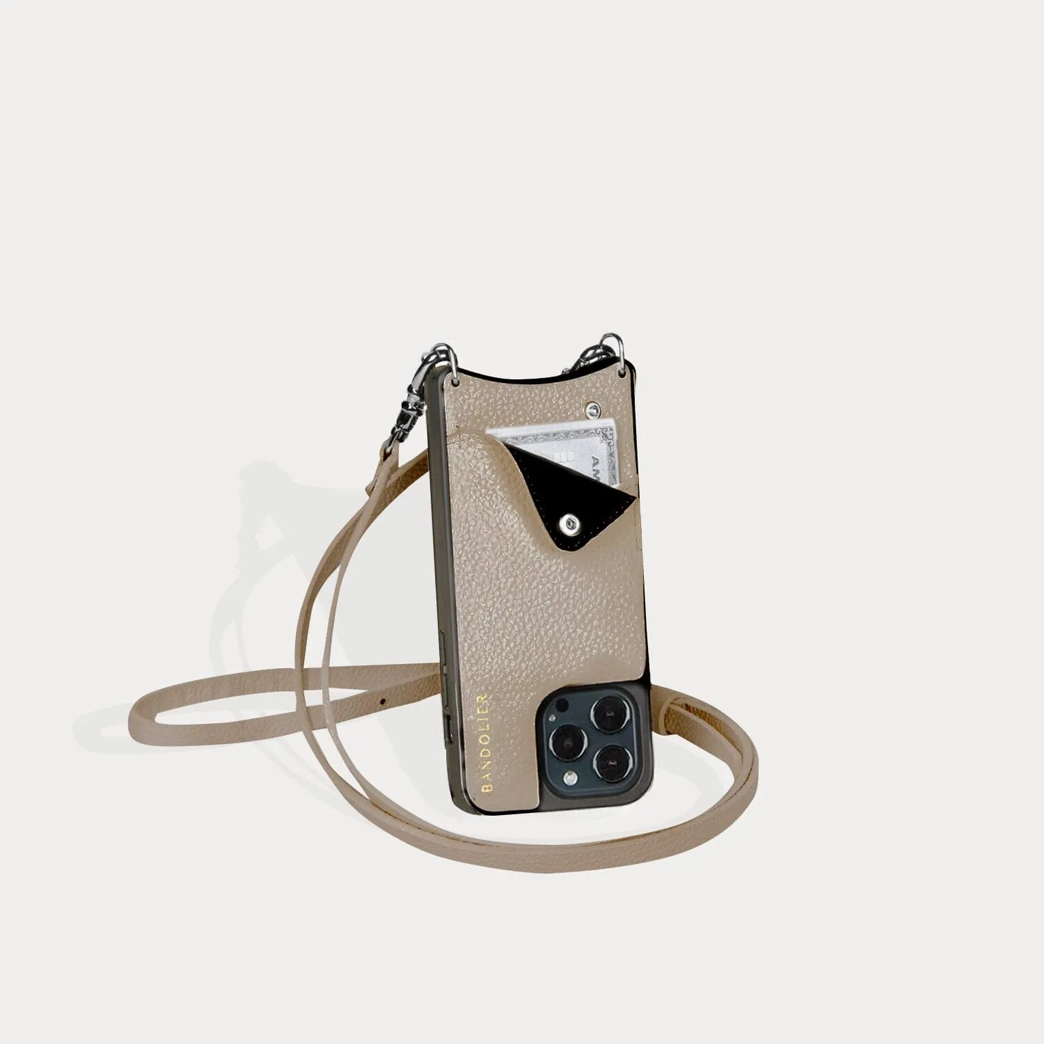 Emma Pebble Leather Crossbody Bandolier - Greige/Silver