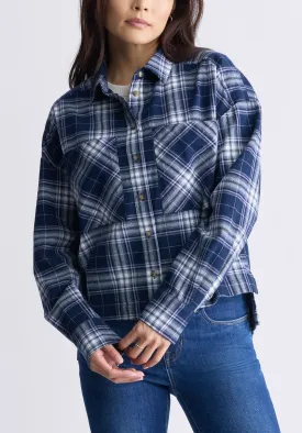 Enid Women's Boxy Plaid Shirt, Navy - WT0126F