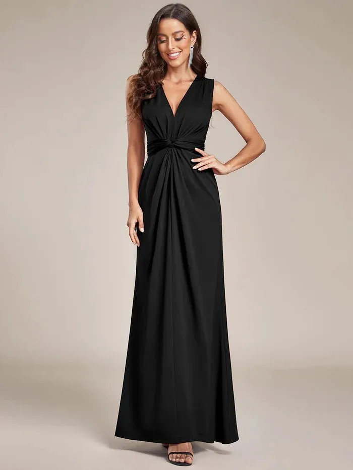 Floor Length Kink Design Pleated Evening Dress