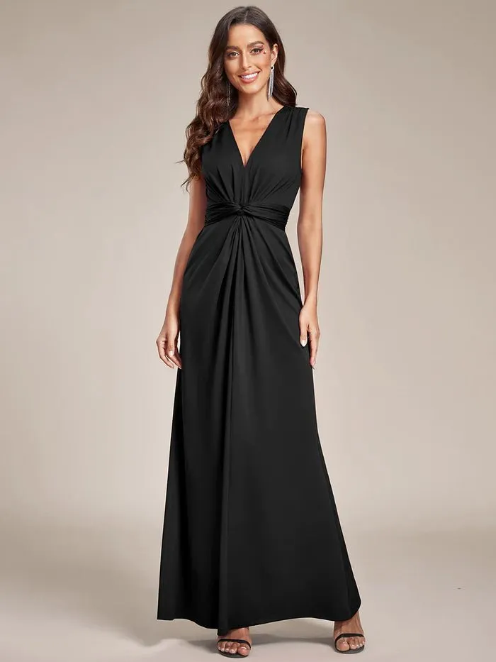 Floor Length Kink Design Pleated Evening Dress