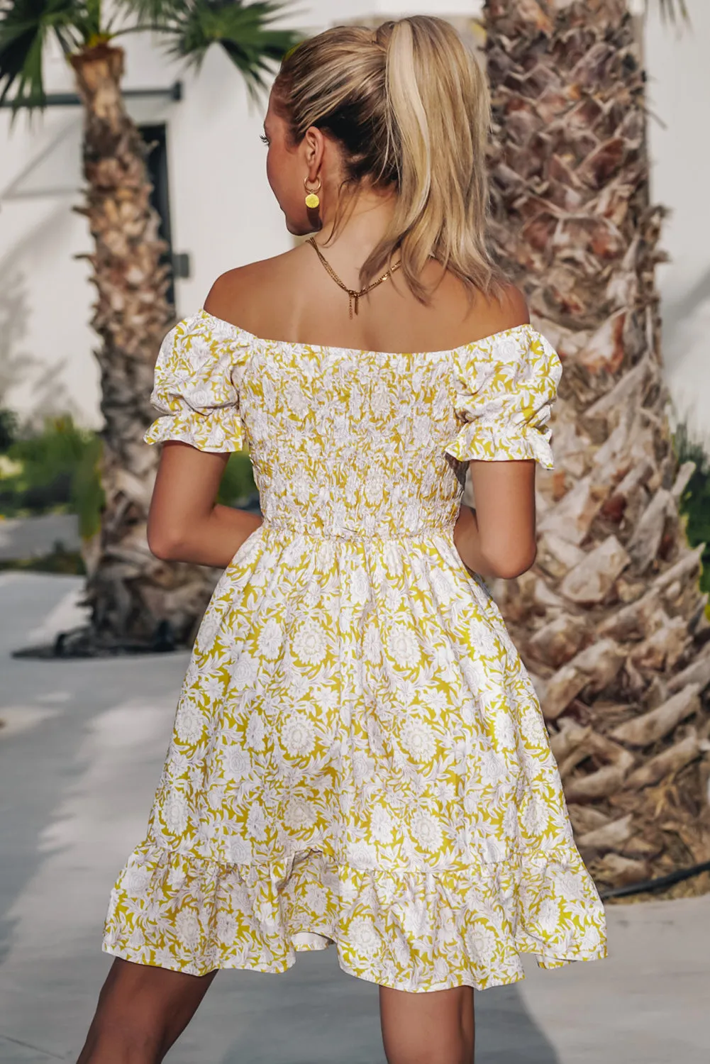 Floral Flounce Sleeve Off-Shoulder Dress