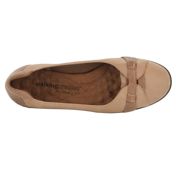 Freya Casual Flat: Light Taupe Nubuck/Light Taupe Patent Lizard Print I Walking Cradle