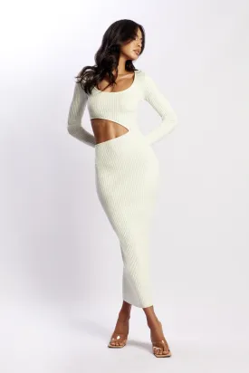 Gaia Cut Out Asymmetric Knitted Midi Dress - White