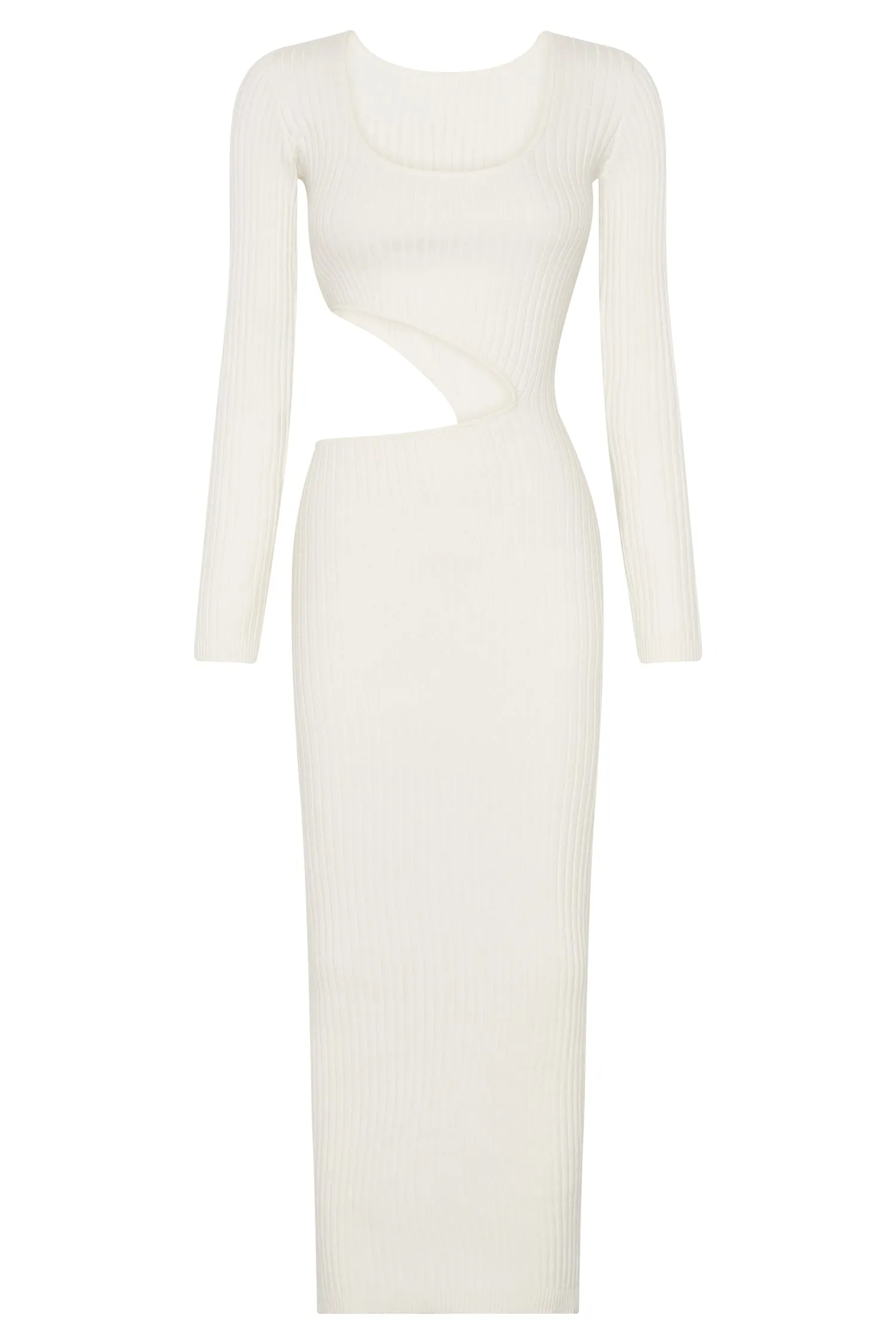 Gaia Cut Out Asymmetric Knitted Midi Dress - White