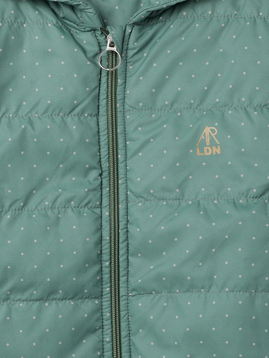 Girls Green Dot Printed Puffa Jacket with Hood