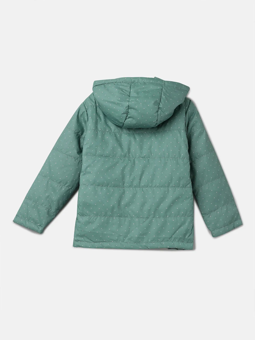 Girls Green Dot Printed Puffa Jacket with Hood