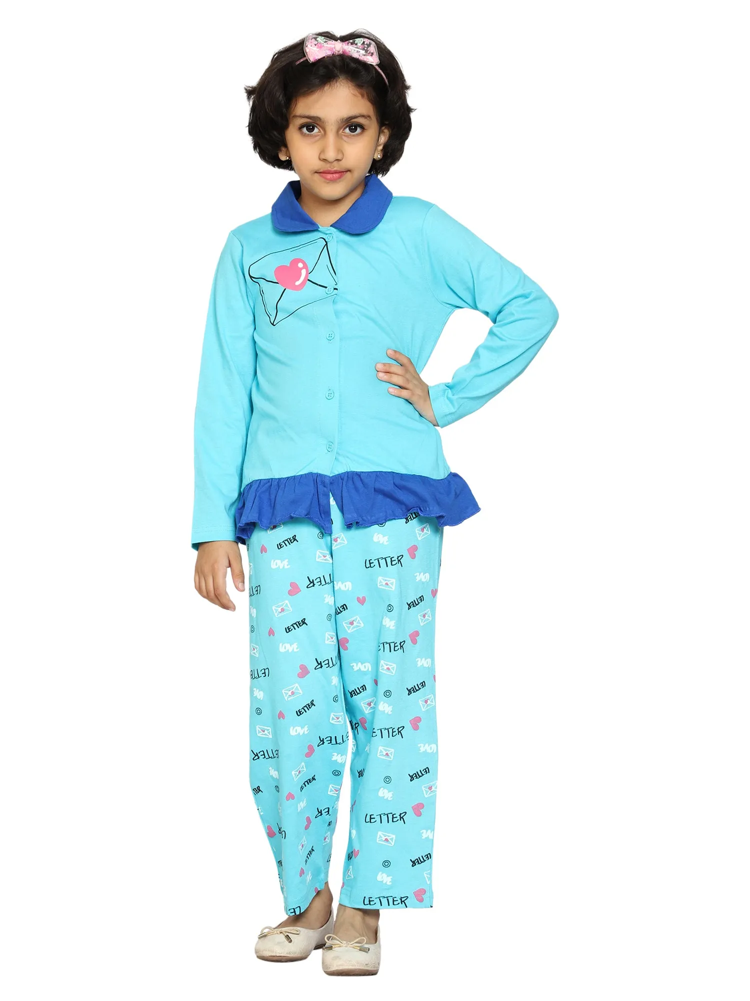 Girl's Printed Collar Shirt & AOP Pant Set