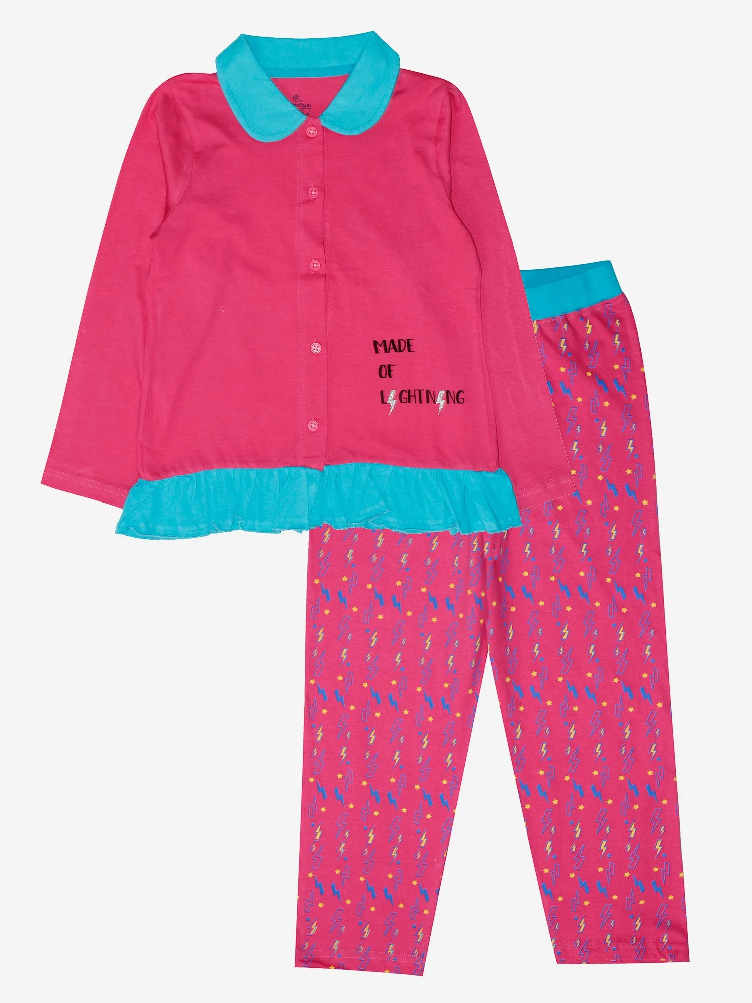 Girl's Printed Collar Shirt & AOP Pant Set