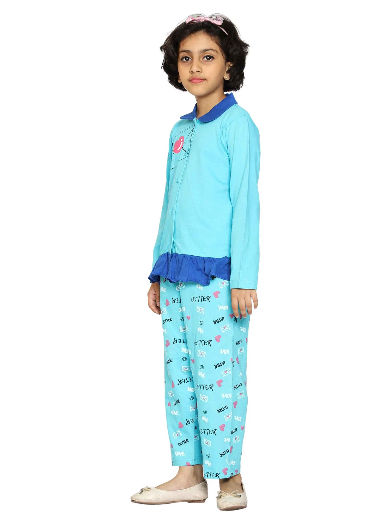 Girl's Printed Collar Shirt & AOP Pant Set