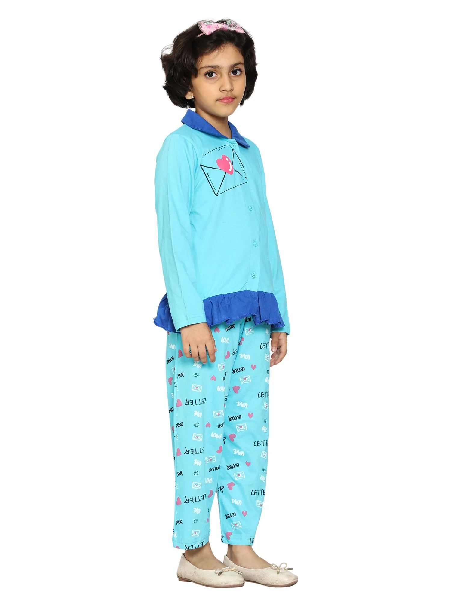 Girl's Printed Collar Shirt & AOP Pant Set