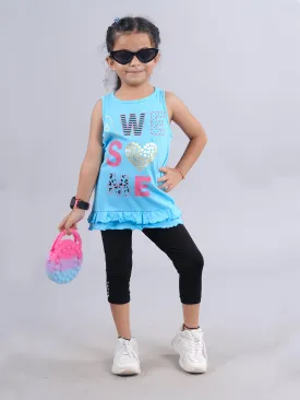 Girls Printed Sleeveless Tee & Capri Legging With Stud Set