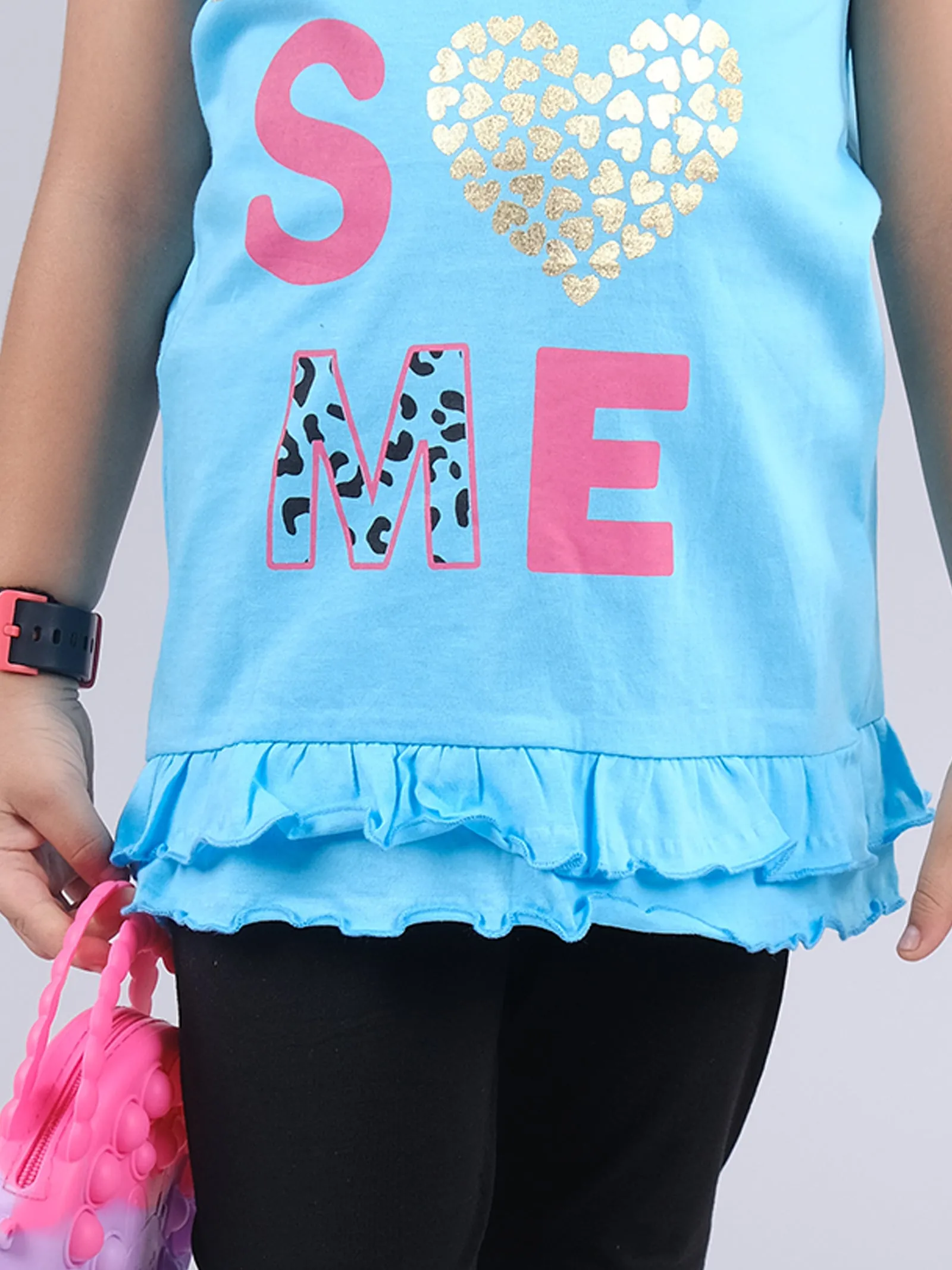 Girls Printed Sleeveless Tee & Capri Legging With Stud Set