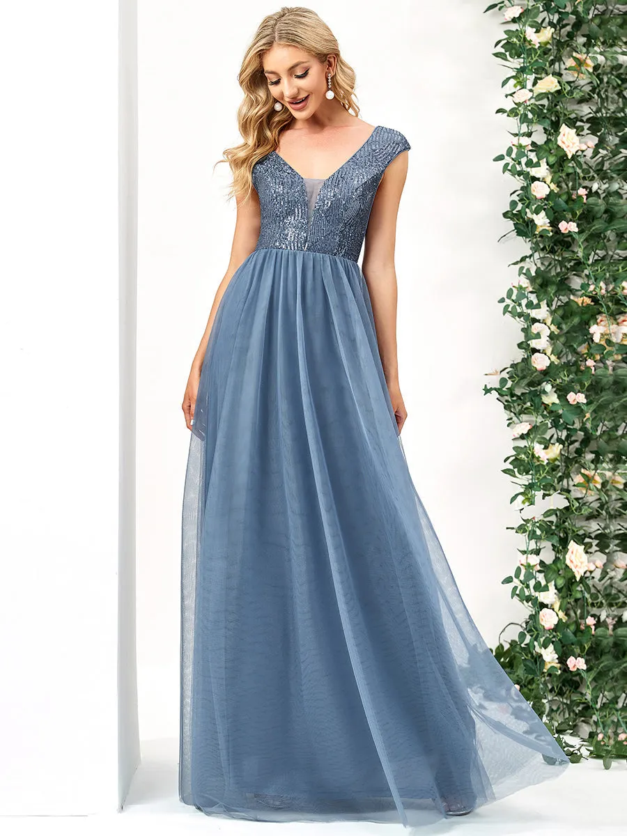 Glamorous Sleeveless A Line Wholesale Evening Dresses with Deep V Neck