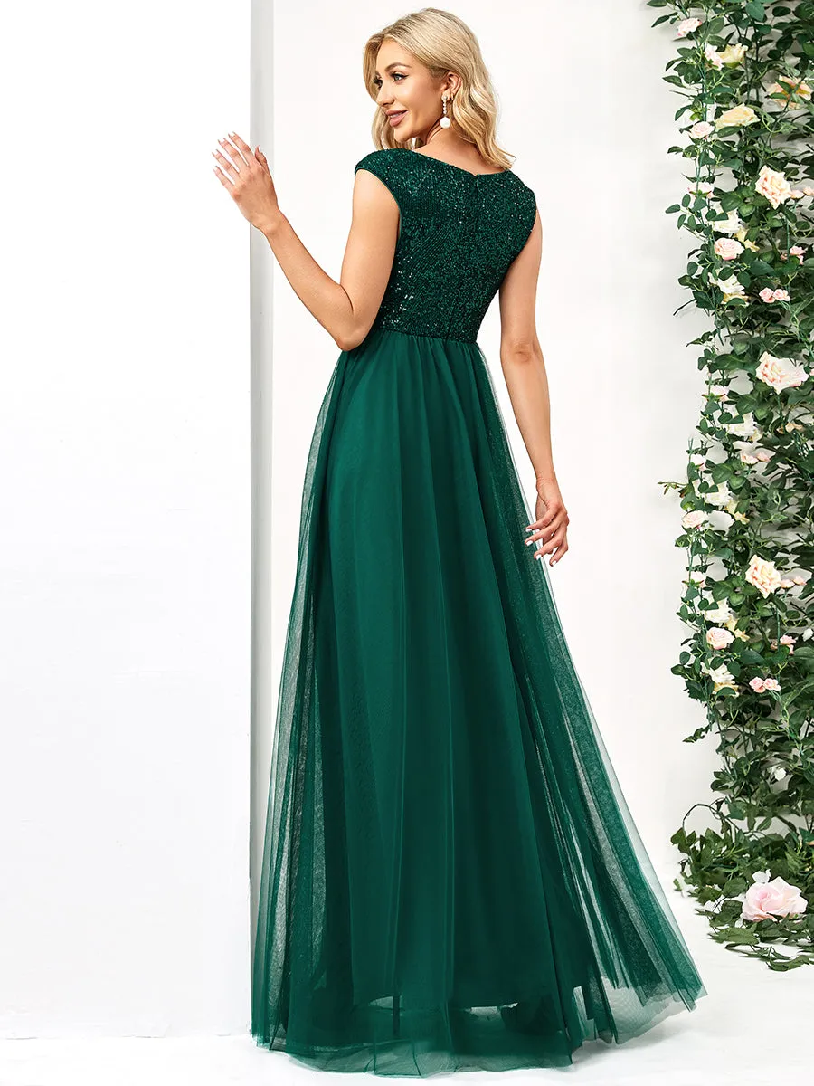 Glamorous Sleeveless A Line Wholesale Evening Dresses with Deep V Neck