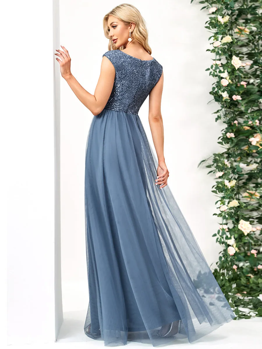 Glamorous Sleeveless A Line Wholesale Evening Dresses with Deep V Neck