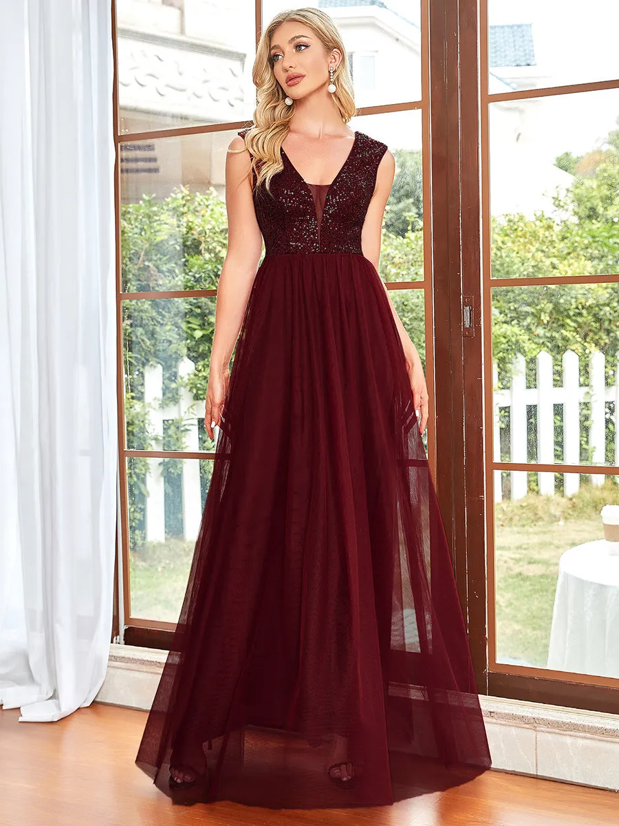 Glamorous Sleeveless A Line Wholesale Evening Dresses with Deep V Neck