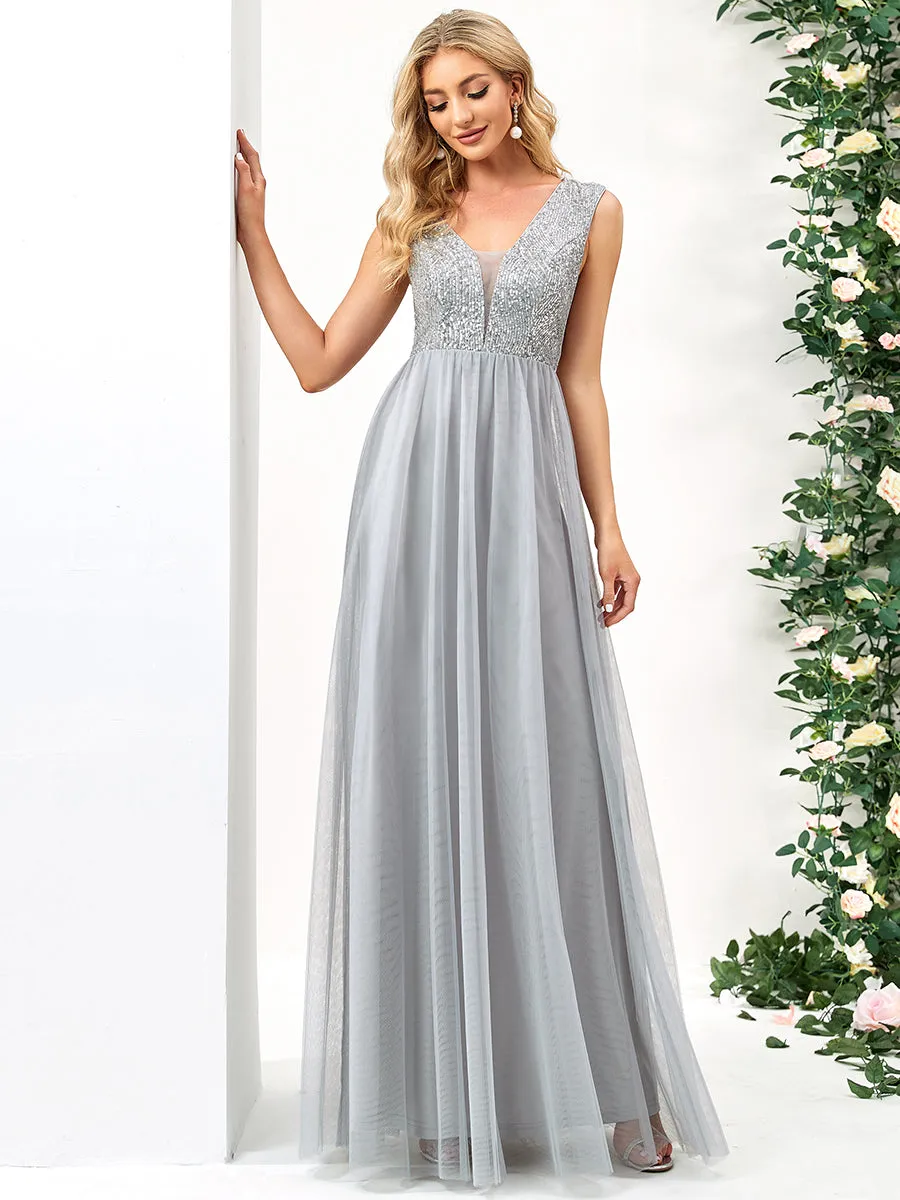 Glamorous Sleeveless A Line Wholesale Evening Dresses with Deep V Neck