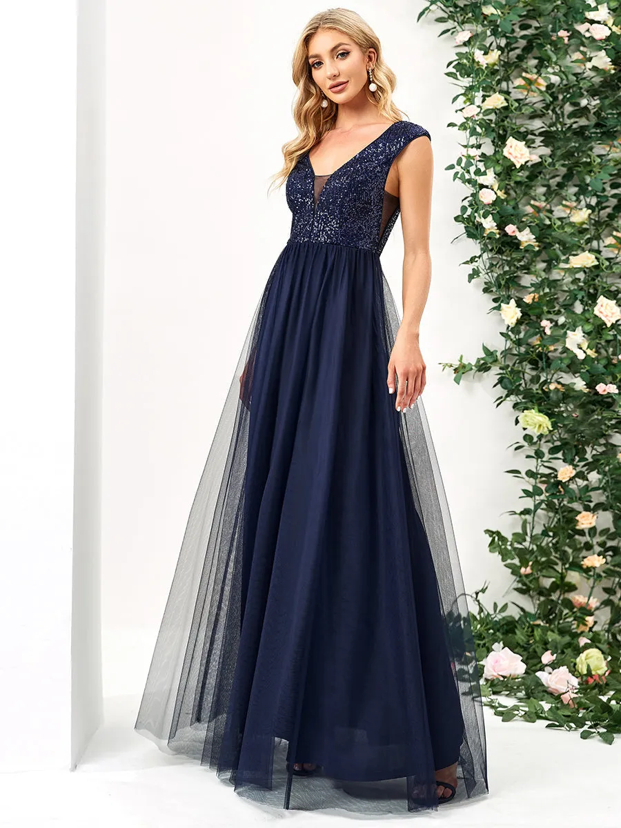 Glamorous Sleeveless A Line Wholesale Evening Dresses with Deep V Neck