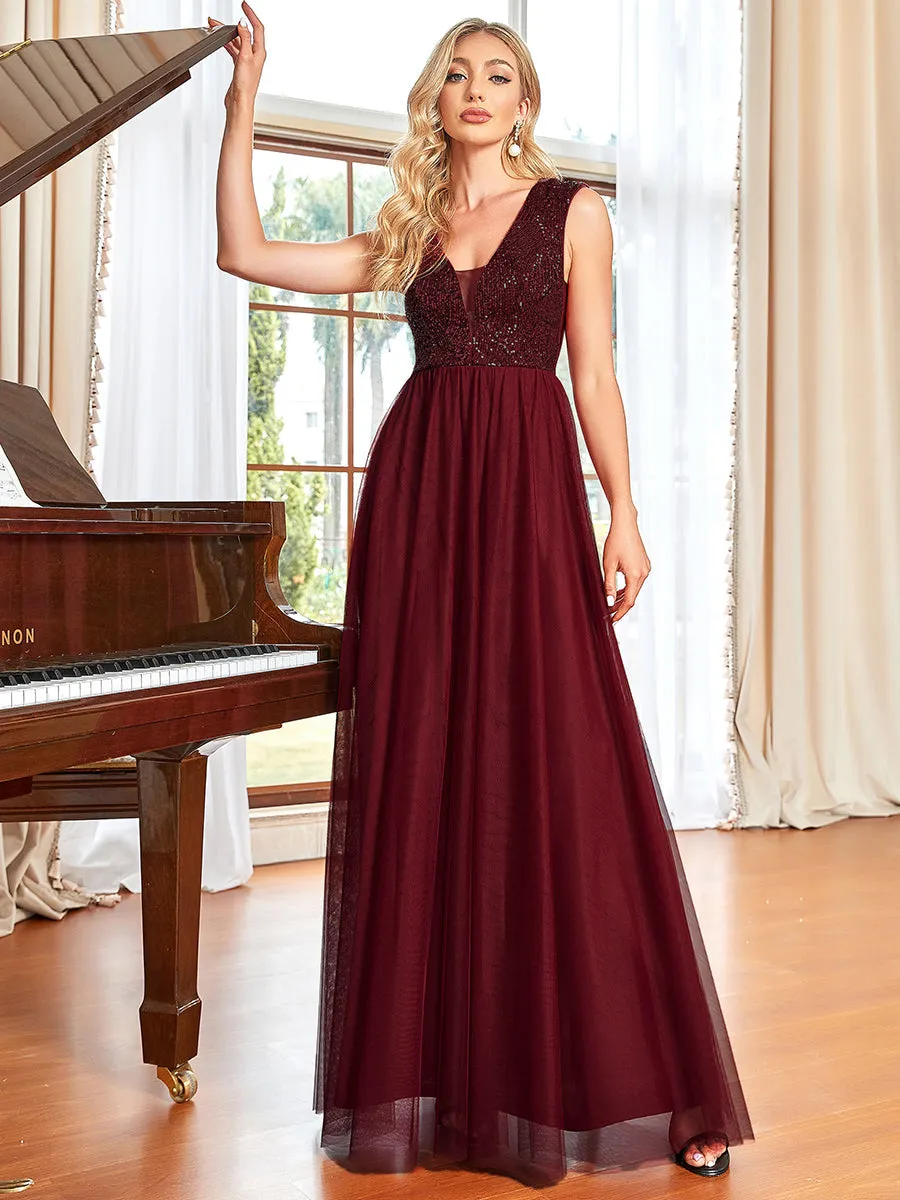 Glamorous Sleeveless A Line Wholesale Evening Dresses with Deep V Neck