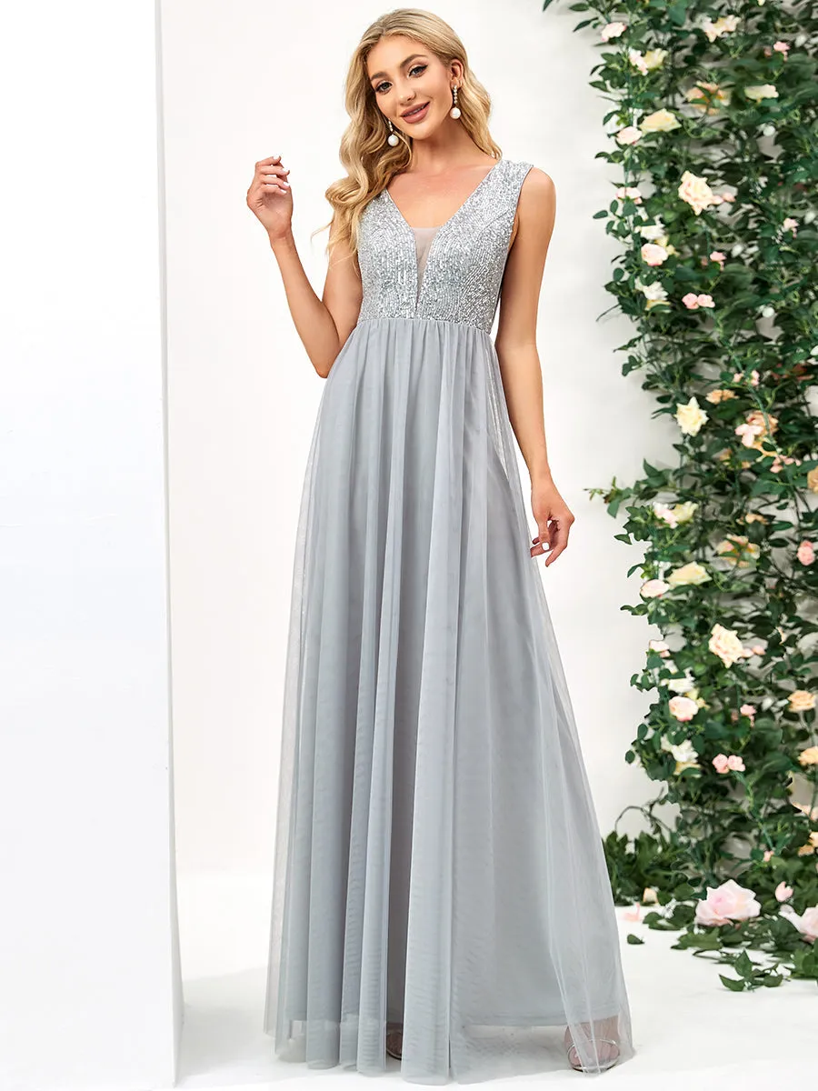 Glamorous Sleeveless A Line Wholesale Evening Dresses with Deep V Neck