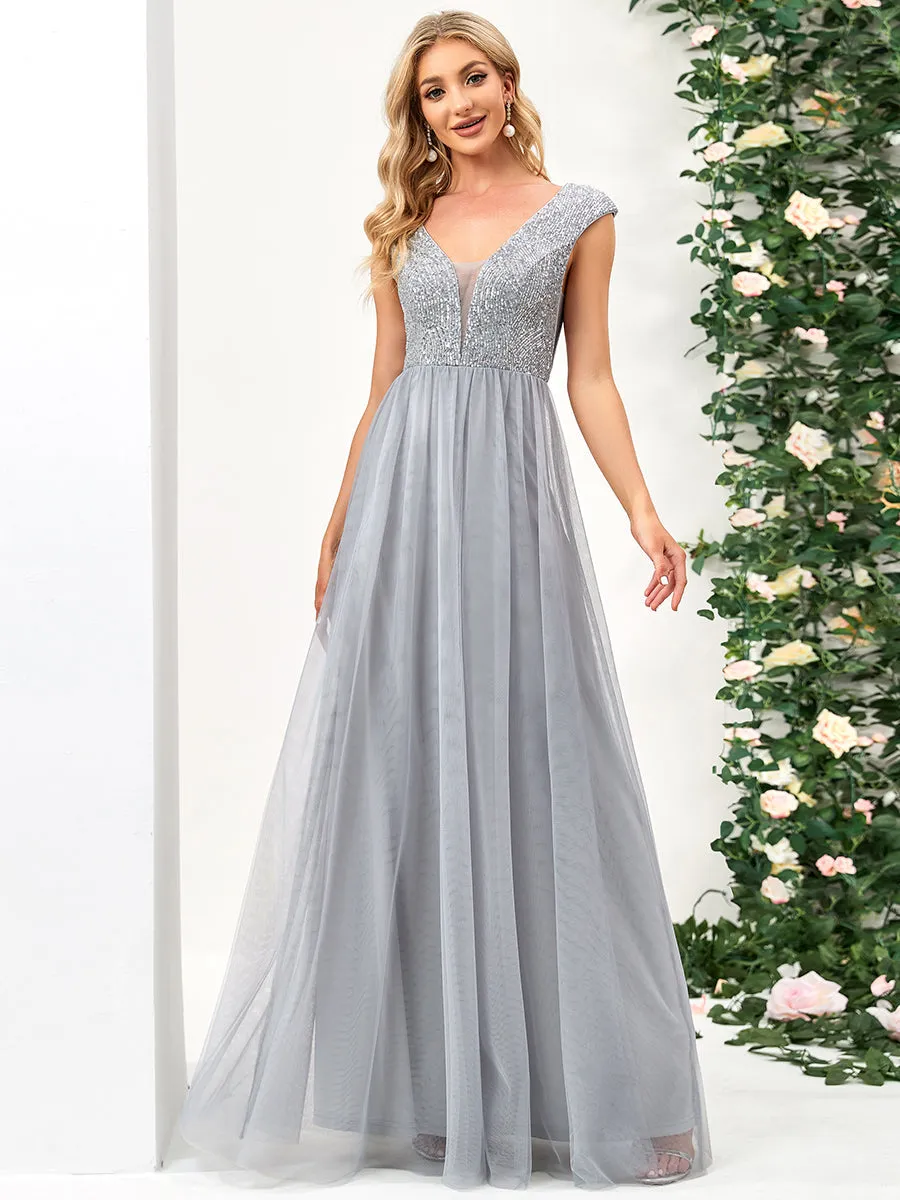 Glamorous Sleeveless A Line Wholesale Evening Dresses with Deep V Neck