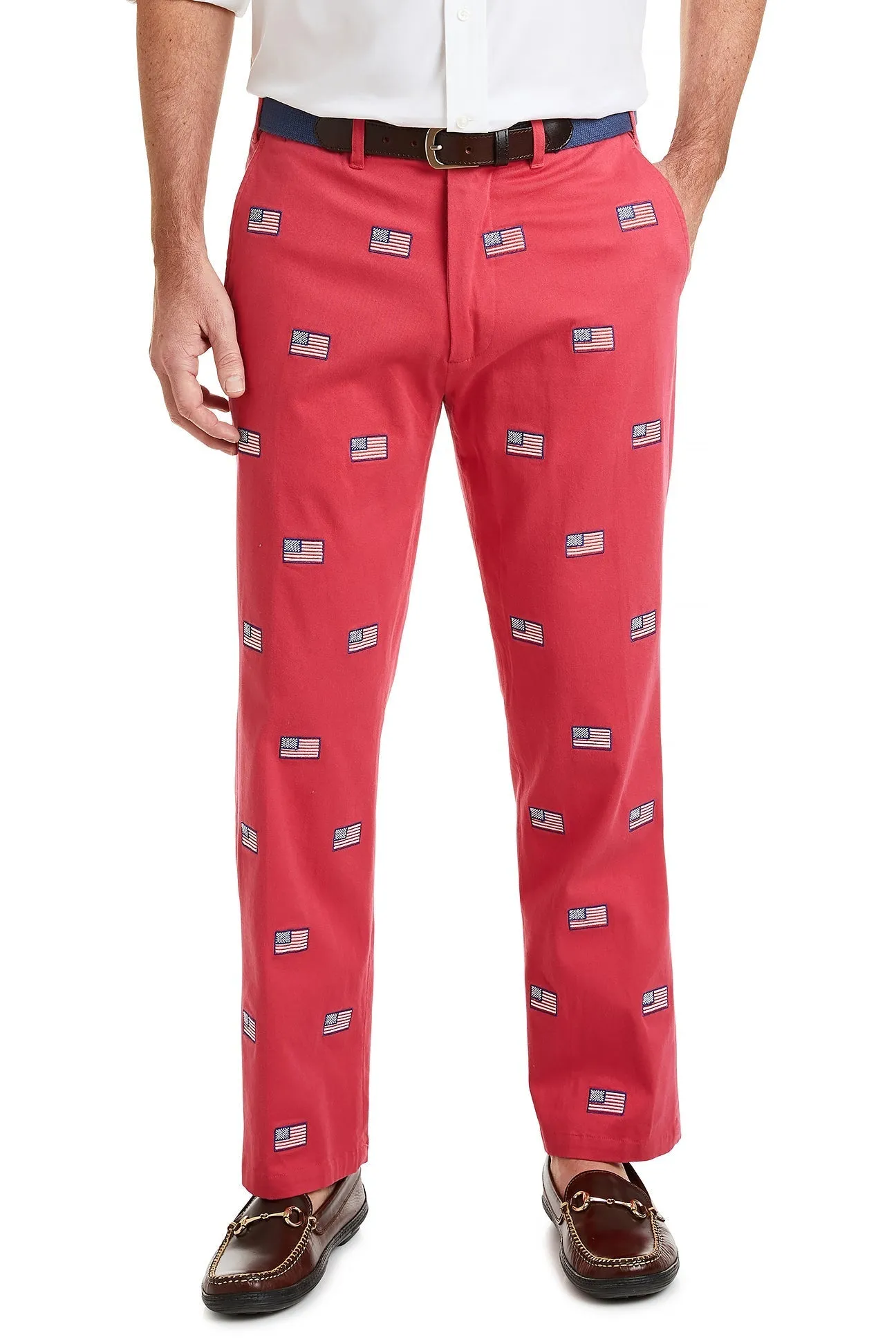 Harbor Pant Stretch Twill Hurricane Red with American Flag