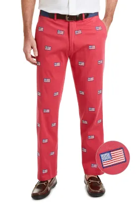 Harbor Pant Stretch Twill Hurricane Red with American Flag