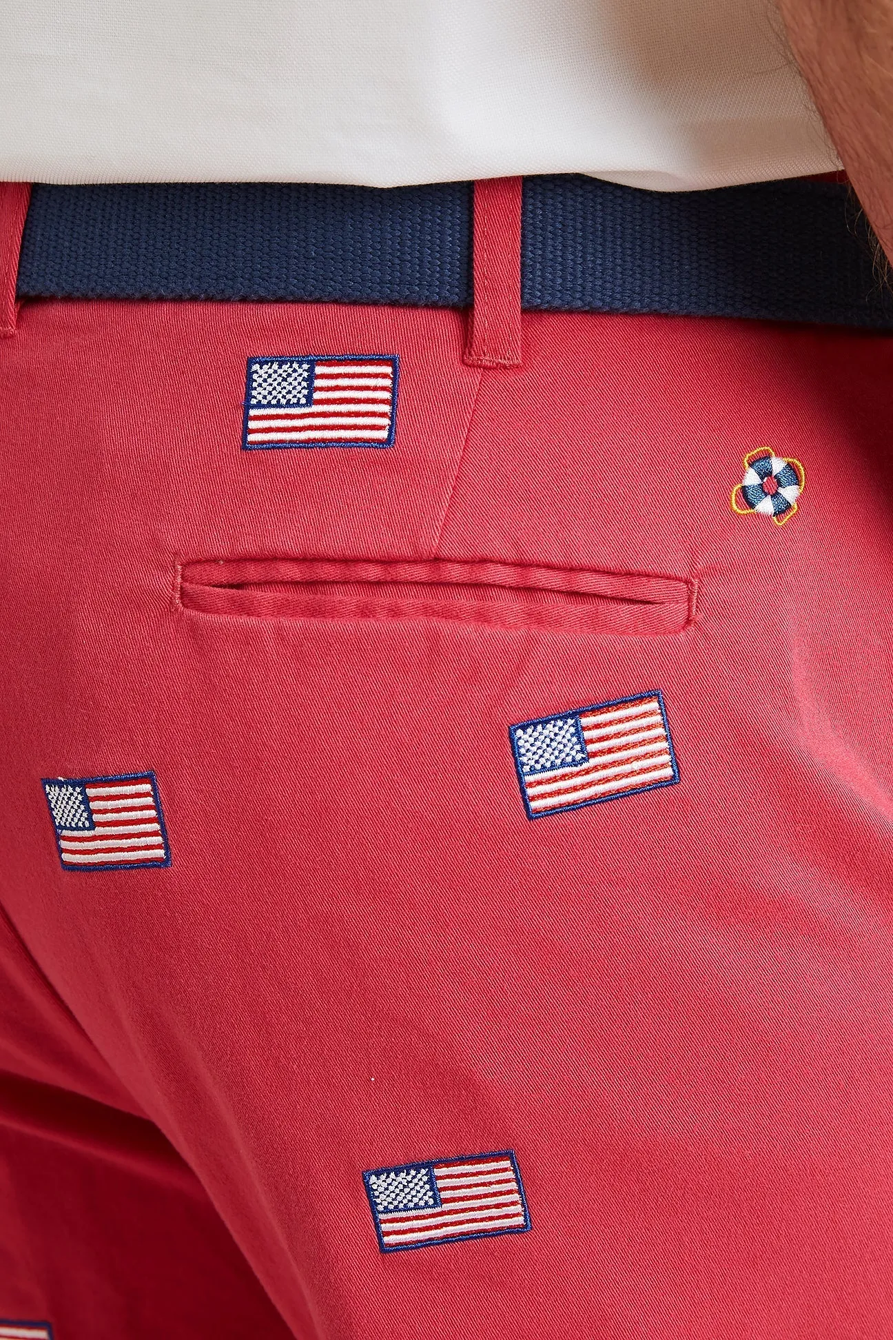 Harbor Pant Stretch Twill Hurricane Red with American Flag