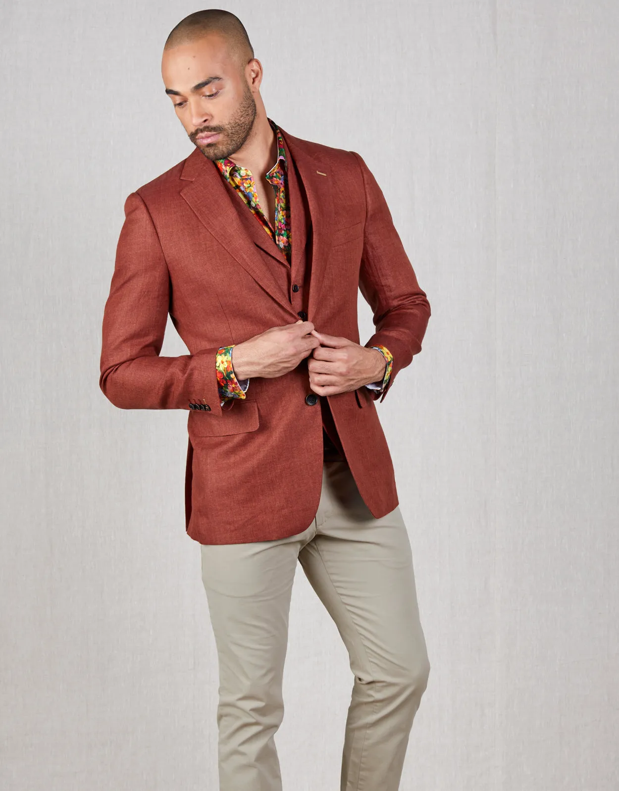 Hawker Blood Orange Herringbone Linen Blazer