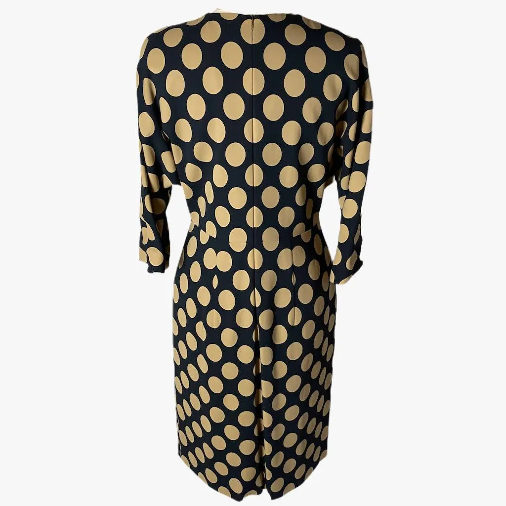 HUGO BOSS Navy and Tan Polka Dot Dress | Size US 10