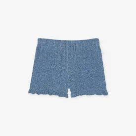 Indigo Denim French Terry Ruffled Shorts