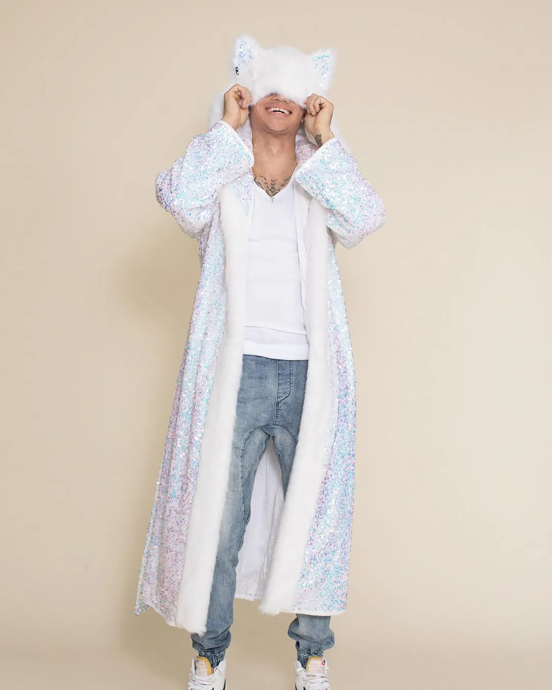 Iridescent Sequin Wolf Classic Collector Edition Faux Fur Style Robe | Men's