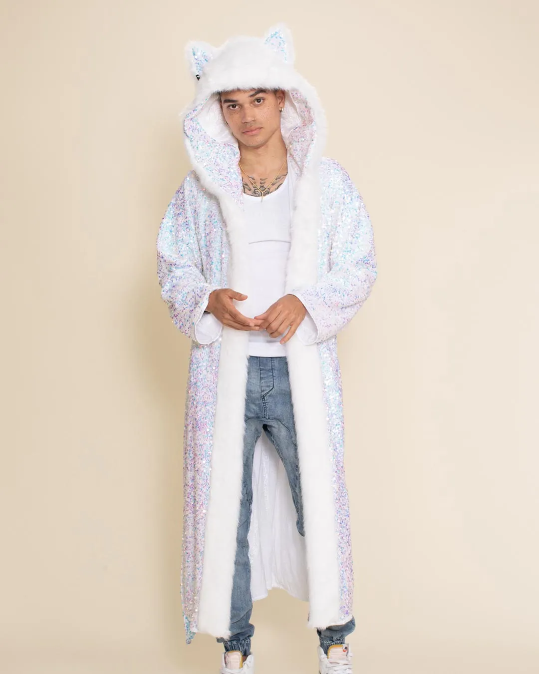 Iridescent Sequin Wolf Classic Collector Edition Faux Fur Style Robe | Men's