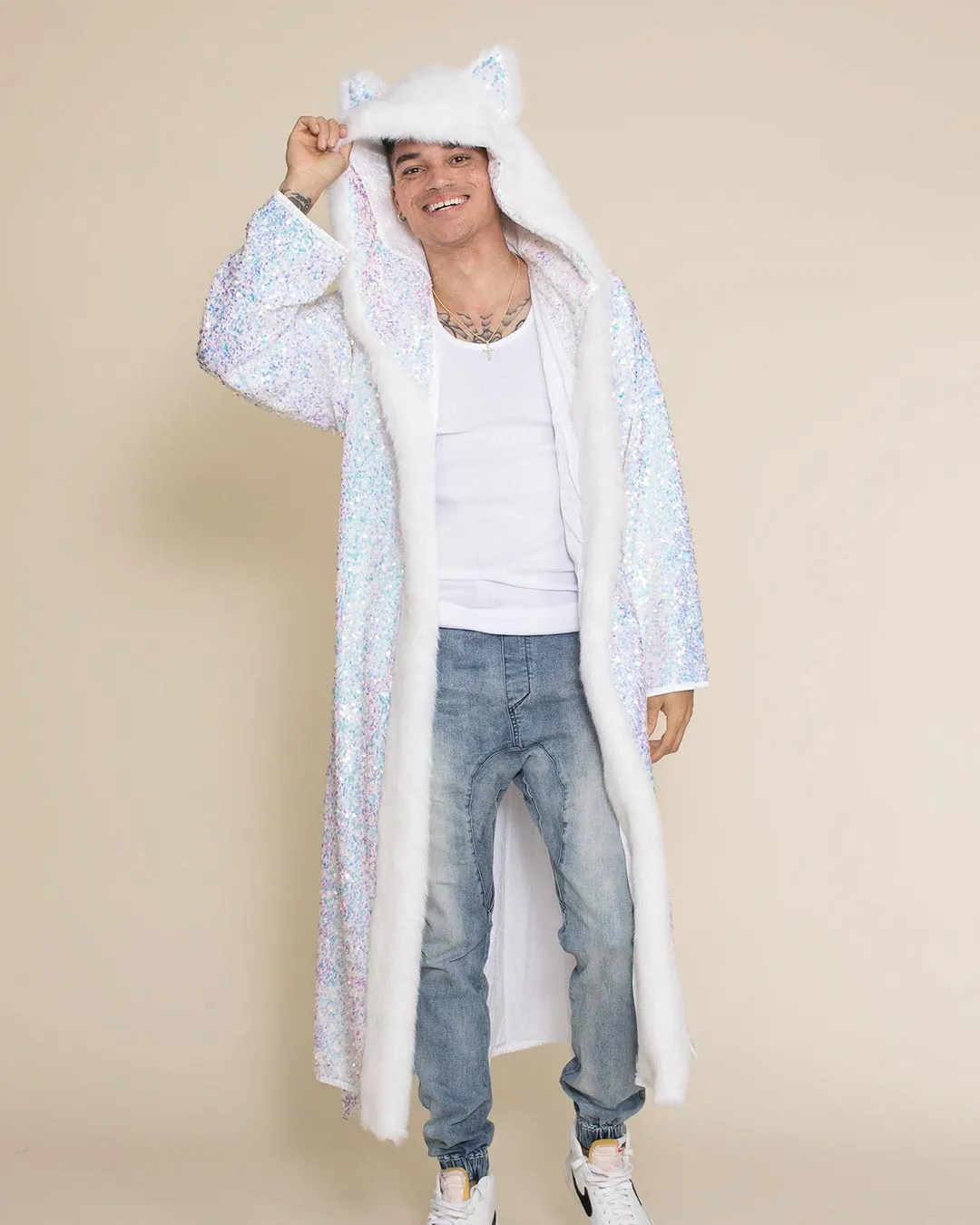 Iridescent Sequin Wolf Classic Collector Edition Faux Fur Style Robe | Men's