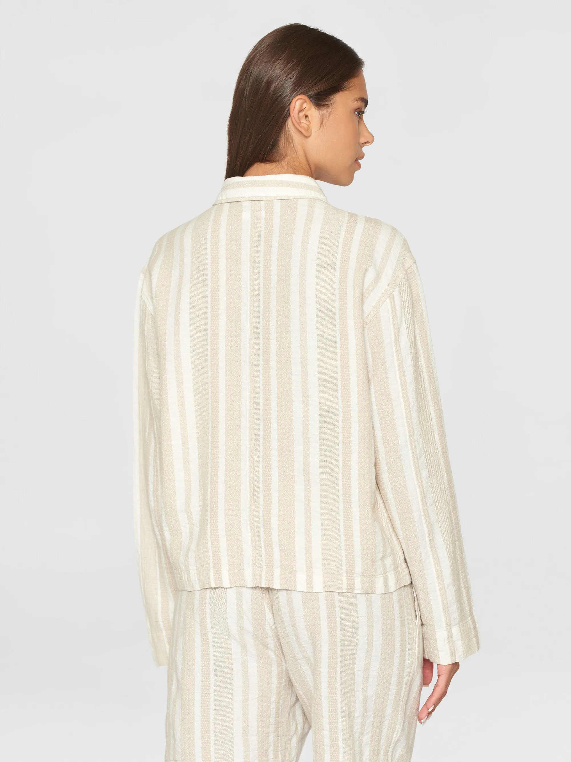 Jacquard woven stripe regular overshirt - GOTS/Vegan - Beige stripe