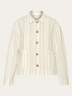 Jacquard woven stripe regular overshirt - GOTS/Vegan - Beige stripe