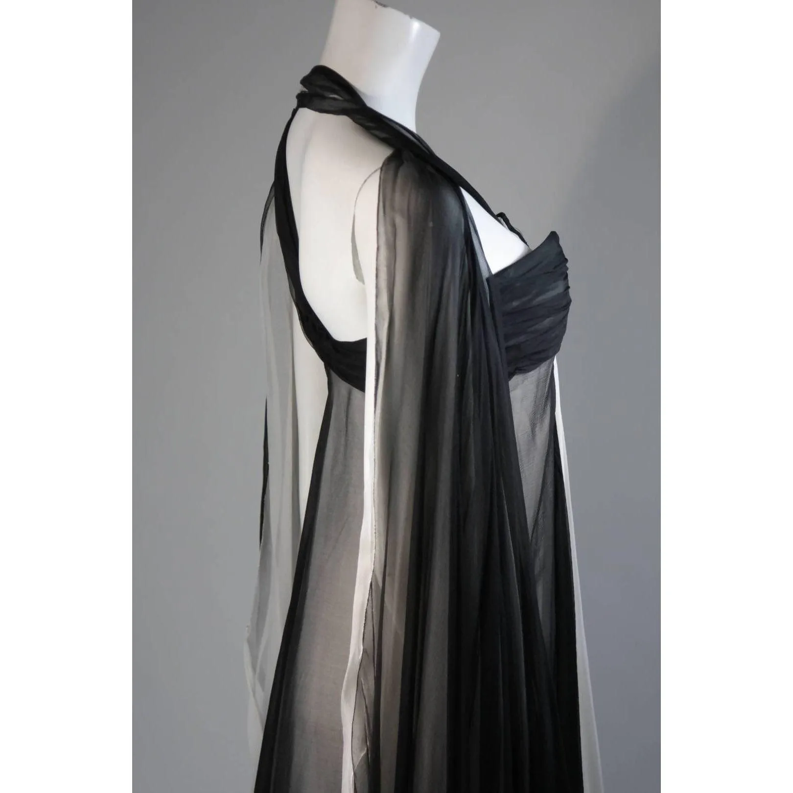 JACQUELINE DE RIBES Silk Chiffon Black & Ivory Gown | Size 32